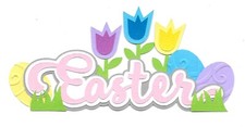 PREMADE SCRAPBOOK PAPER PIECING-FOR LAYOUT-SPRING-EGGS-TULIPS-TITLE-EASTER