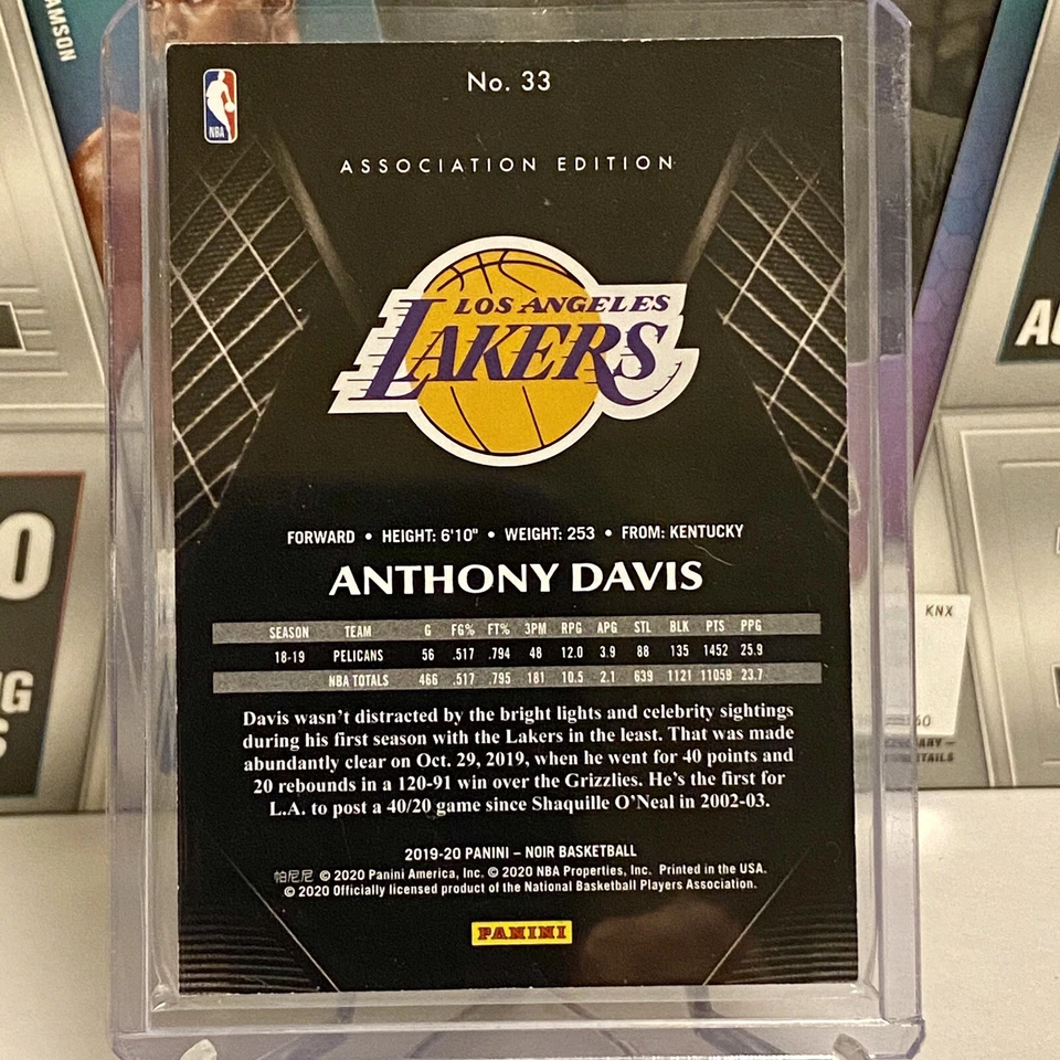 Anthony Davis 2019-20 Panini Noir Association Edition SP 1/10 Los Angeles Lakers - Image 2 of 2