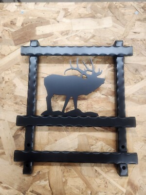 Sturdy Hammered Iron Metal Indoor Outdoor Firewood Rack Log Holder with Bull Elk