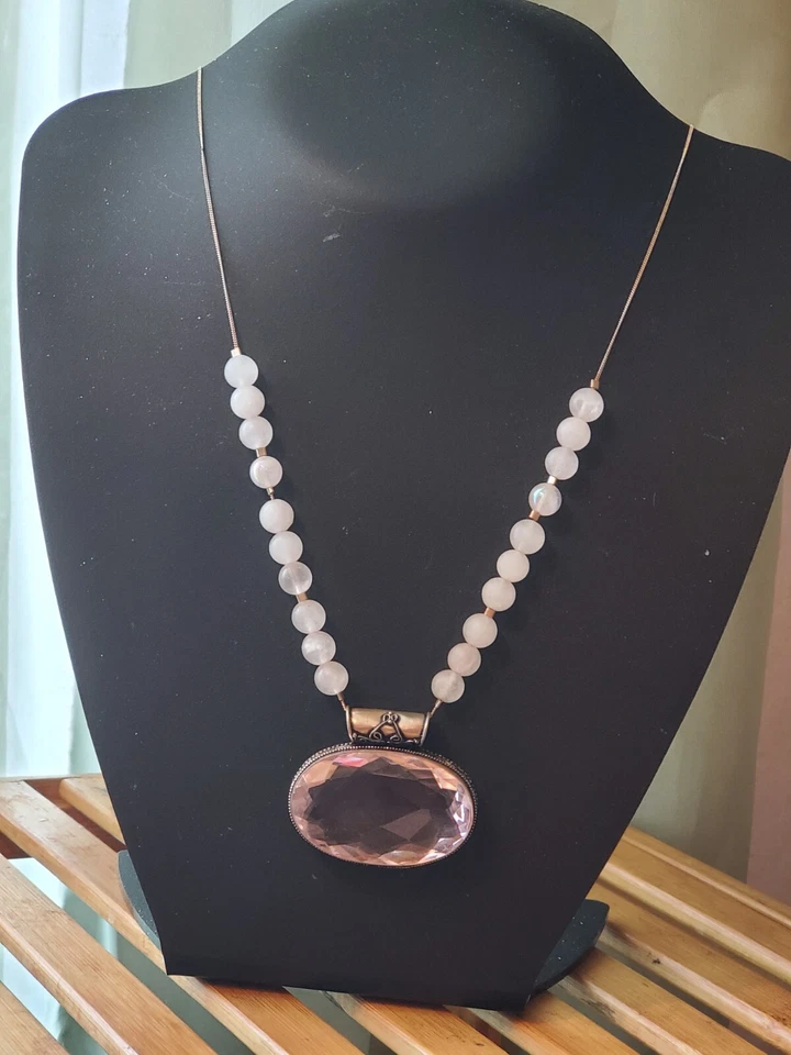 Collar de cuentas de kuncita grande para mujer de cuarzo rosa genuino, cuentas artesanales  Foto 2 de 2