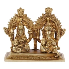Brass Laxmi Ganesh Bhagwan Idol Ganpati Murti Statue with Sitting Laxmi Ji 1 pcs
