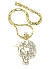 NEW MENS ICE BLING ROCAFELLA PENDANT WITH 4mm 30" FRANCO CHAIN GOLD PLATED