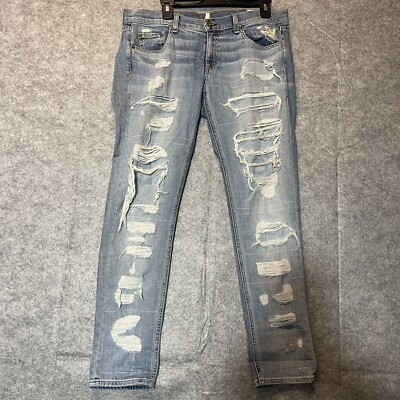 Rag Bone Jeans Medium Wash Brigade Dre Distressed Boyfriend Skinny 29 W35 L30.