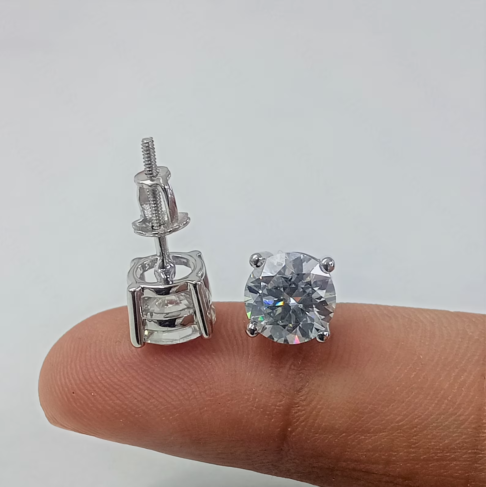 2Ct Round Cut Moissanite Stud 14K White Gold Plated Screw Back Earring For Gift
