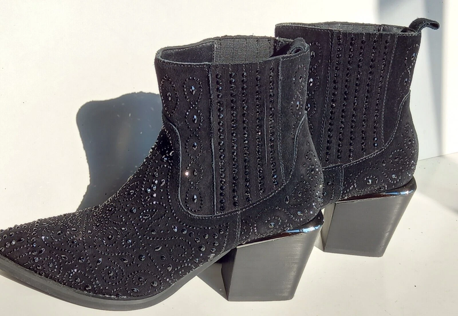 Alma En Pena Suede Black Rhinestone Embellished Shiny Ankle Boots Size EU39 Us8
