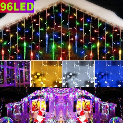 96 LED Icicle Fairy Curtain String Lights Indoor Outdoor Christmas Wedding Party