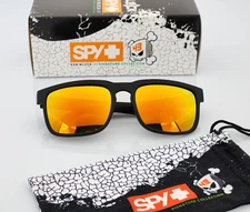 Spy Helm Promo Sunglasses Matte Black Orange Mirrored Lens White Logo NEW S11