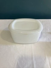 Vintage Fire King White Milk Glass Oven Refrigerator Ware 4” Dish MCM Lid