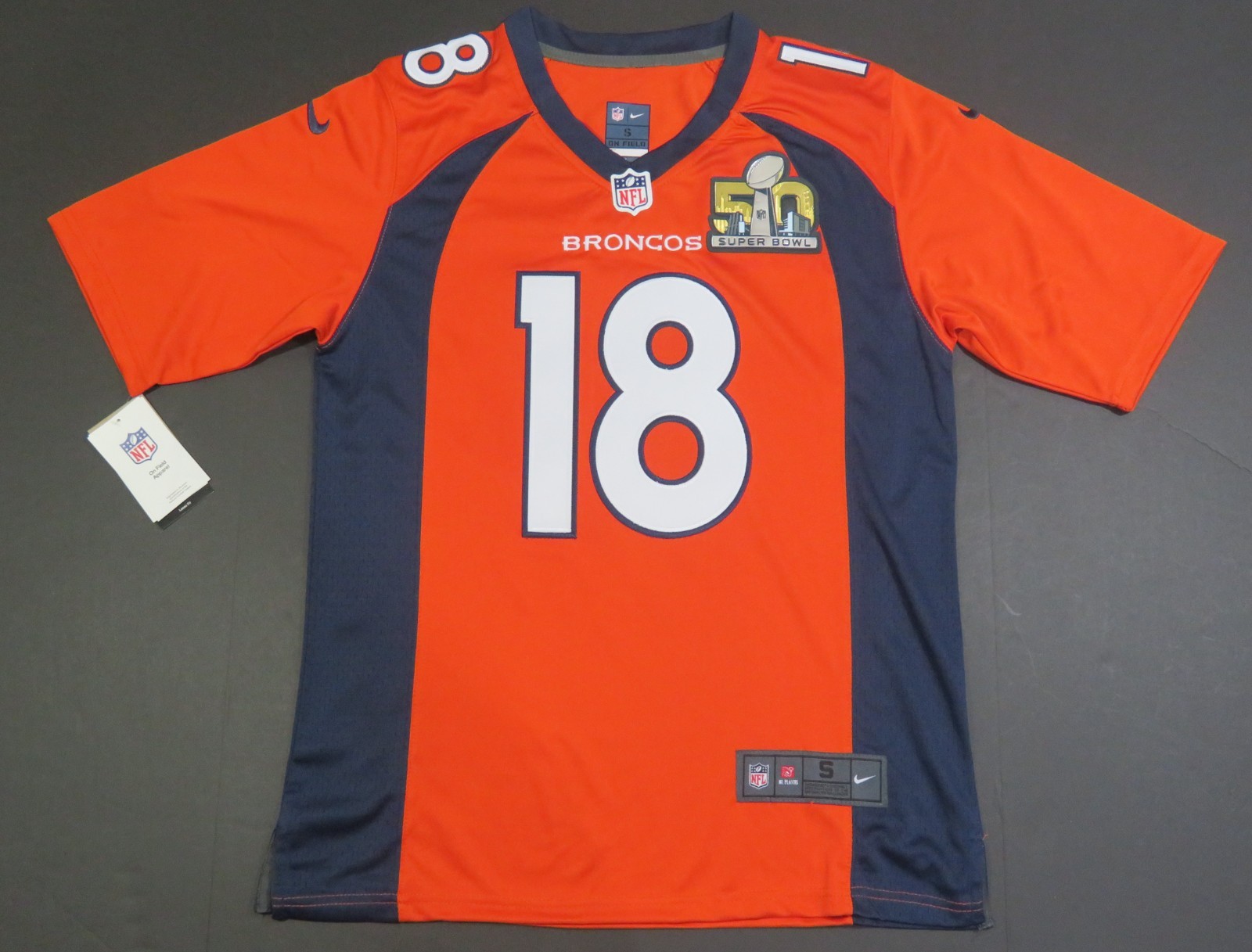 Peyton Manning #18 Denver Broncos Super Bowl 50 Men's Game onField Jersey Orange