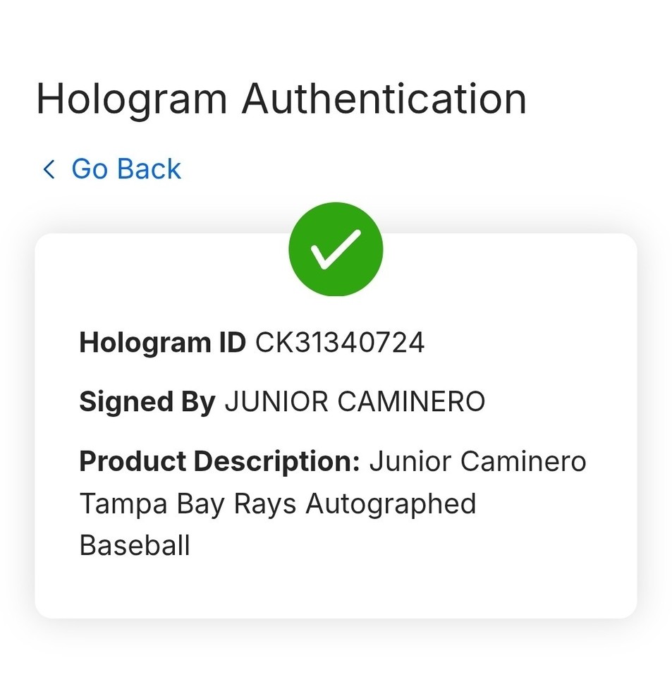 Authenticated Format Fanatics Under Wraps Junior Caminero Autographed Authenticated Baseball ...