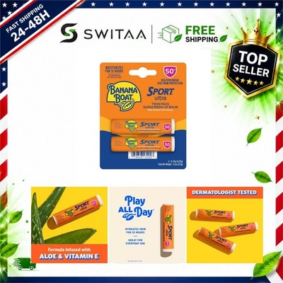 Banana Boat Sport Lip Sunscreen SPF 50 Lip Balm 2 Pack Water Resistant