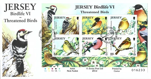 2012 Jersey Birdlife (6th series) Threatened Birds Mini Sheet First Day Cover