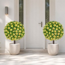 2 Pack 26in Artificial Topiary Ball Trees Yellow Flowers Outdoor Garden Decor