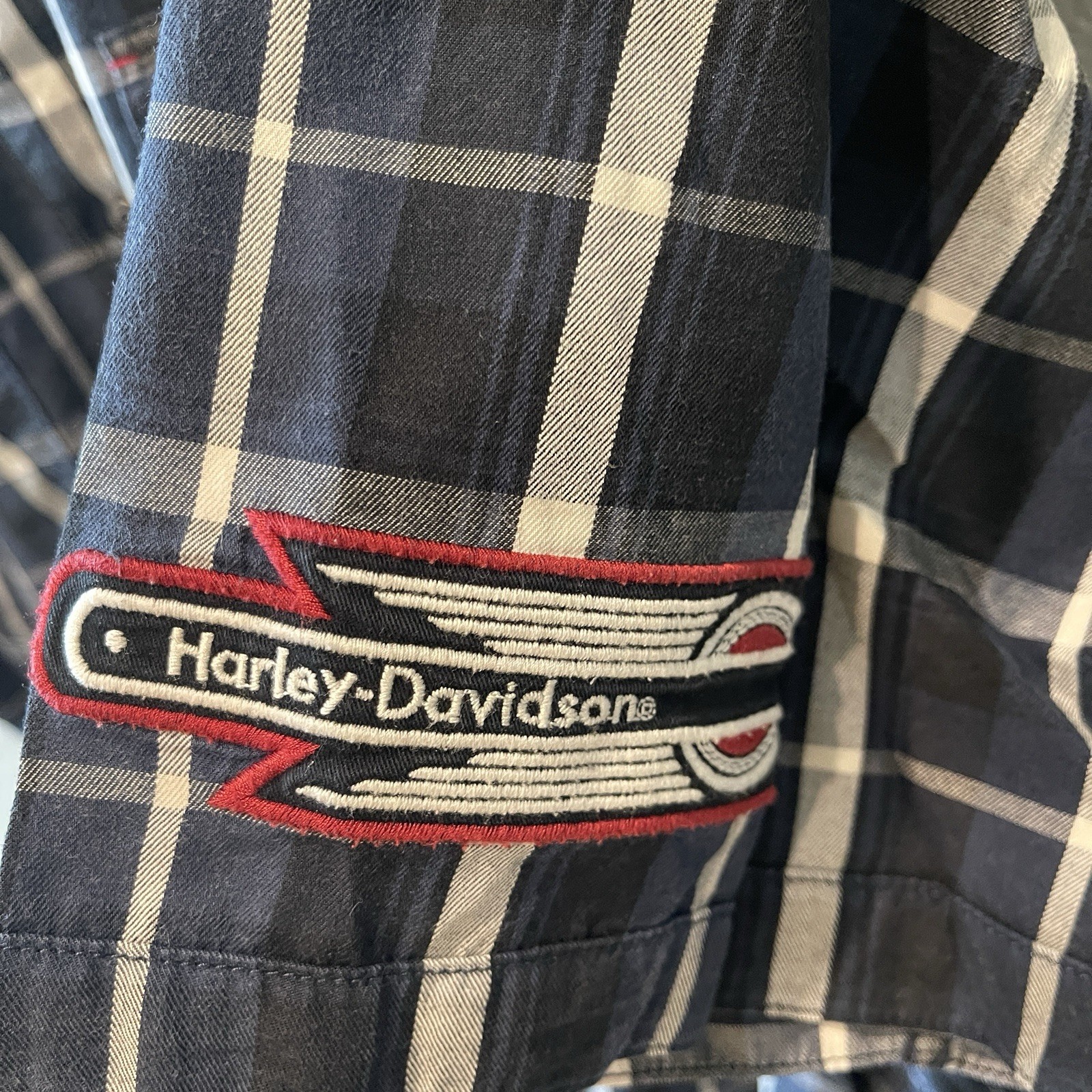 HARLEY DAVIDSON Multi Patch Blue Plaid Short Slee… - image 8