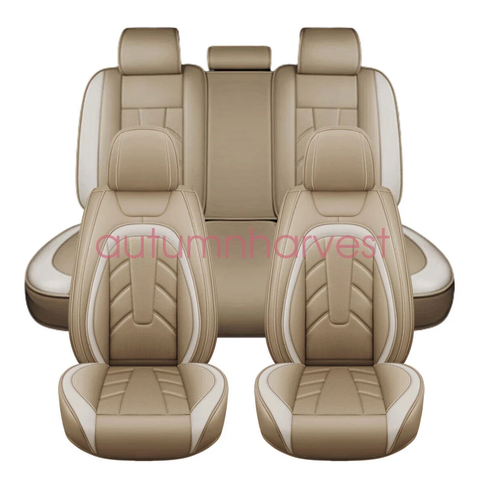 For Cadillac car Seat Cover 5-Seat Full Set Leather Front & Rear Protector Tan - Изображение 2 из 4