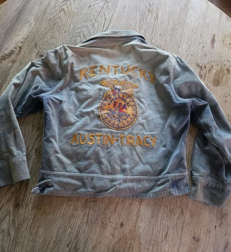 Vtg 1950s FFA Corduroy Jacket Sun Faded Ghost Fade Kentucky Chainstitch Talon L - product listing photo