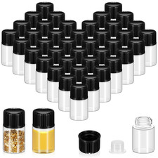 100 Pcs 2 Ml Glass Vials with Black Screw Caps and Plastic Stoppers, 1/2 Dram Cl
