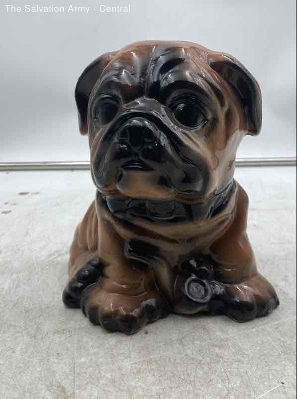 Vintage Brown Ceramic Collectible Glossy Finish Sitting Bulldog Figurine