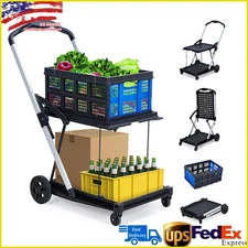 Collapsible Utility Cart Multi Use Functional Collapsible Shopping Carts 2-Tier