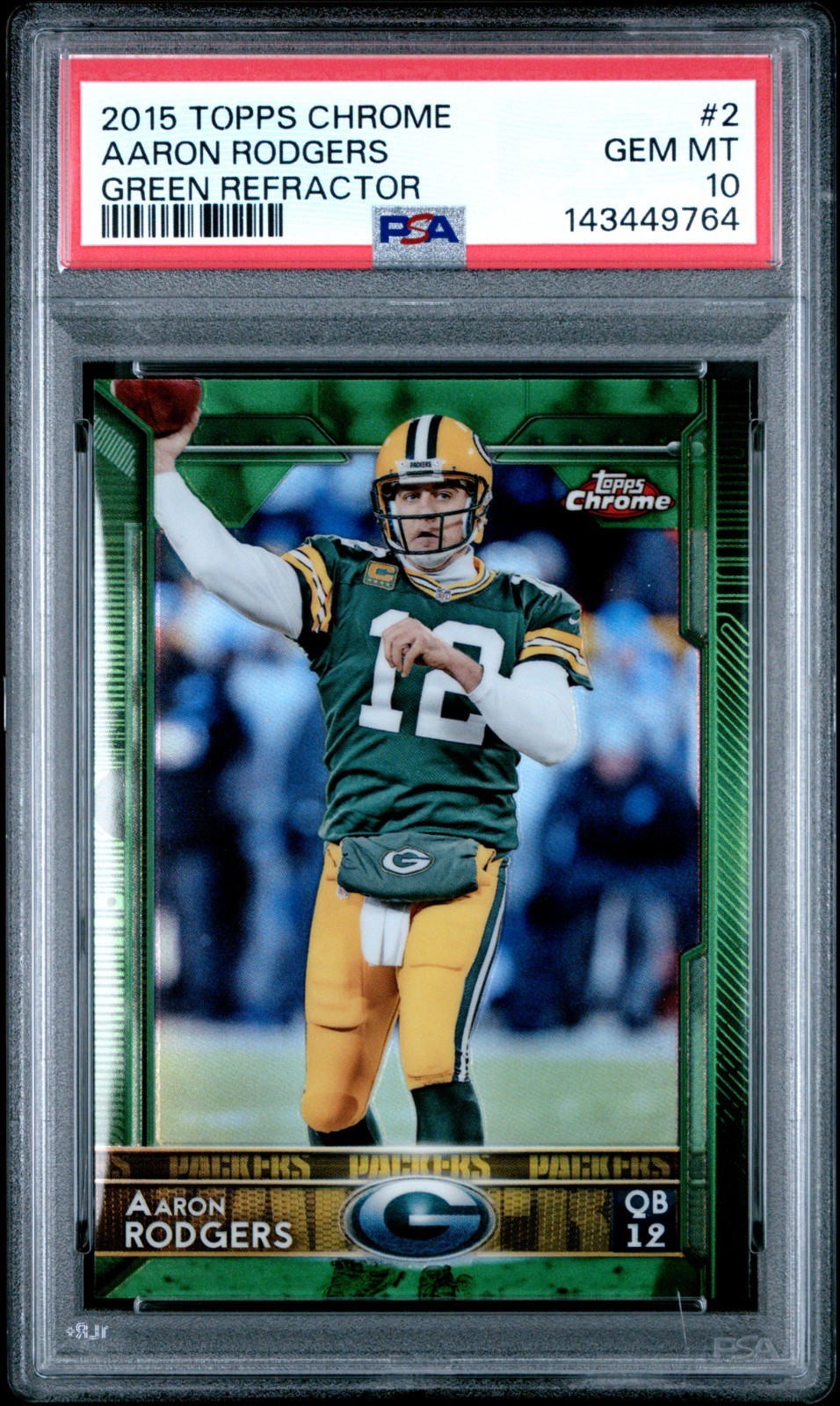 2015 TOPPS CHROME #2 AARON RODGERS GEM MT PSA 10 GREEN REFRACTOR POP 51