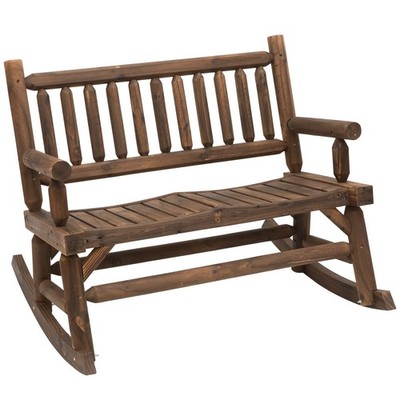 Walnut-Tone Rocking Chair for Two, 550lb Sturdy Load 44in Dimensions