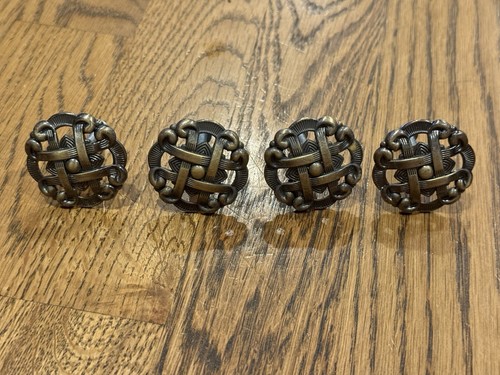 LOT OF 4 REPRODUCTION CAST BRASS CABINET DRAWER KNOBS - 1.5” - ALLISON JAPAN - Picture 7 of 17