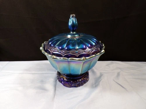 3 Piece Fenton Favrene Glass Covered Ogee Candy Box Dish w/ Base INV2