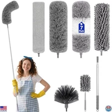 7PCS Extendable Microfiber Dusters, Bendable & Washable for High Ceilings, Fans