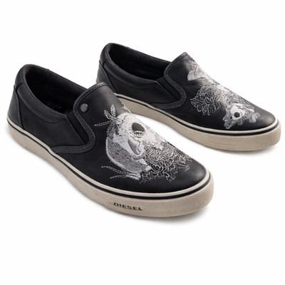 DIESEL SUB-Ways Men's Sneakers 41 Leather Black Slip On Y01049