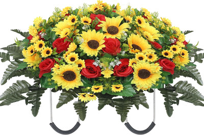Artificial Cemetery Flowers for Grave,Headstone Flower Saddle Silk Sunflowers Gr