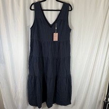 New Quince 100% Organic Cotton Gauze Tiered Maxi Dress Women's Large Blue Slvlss