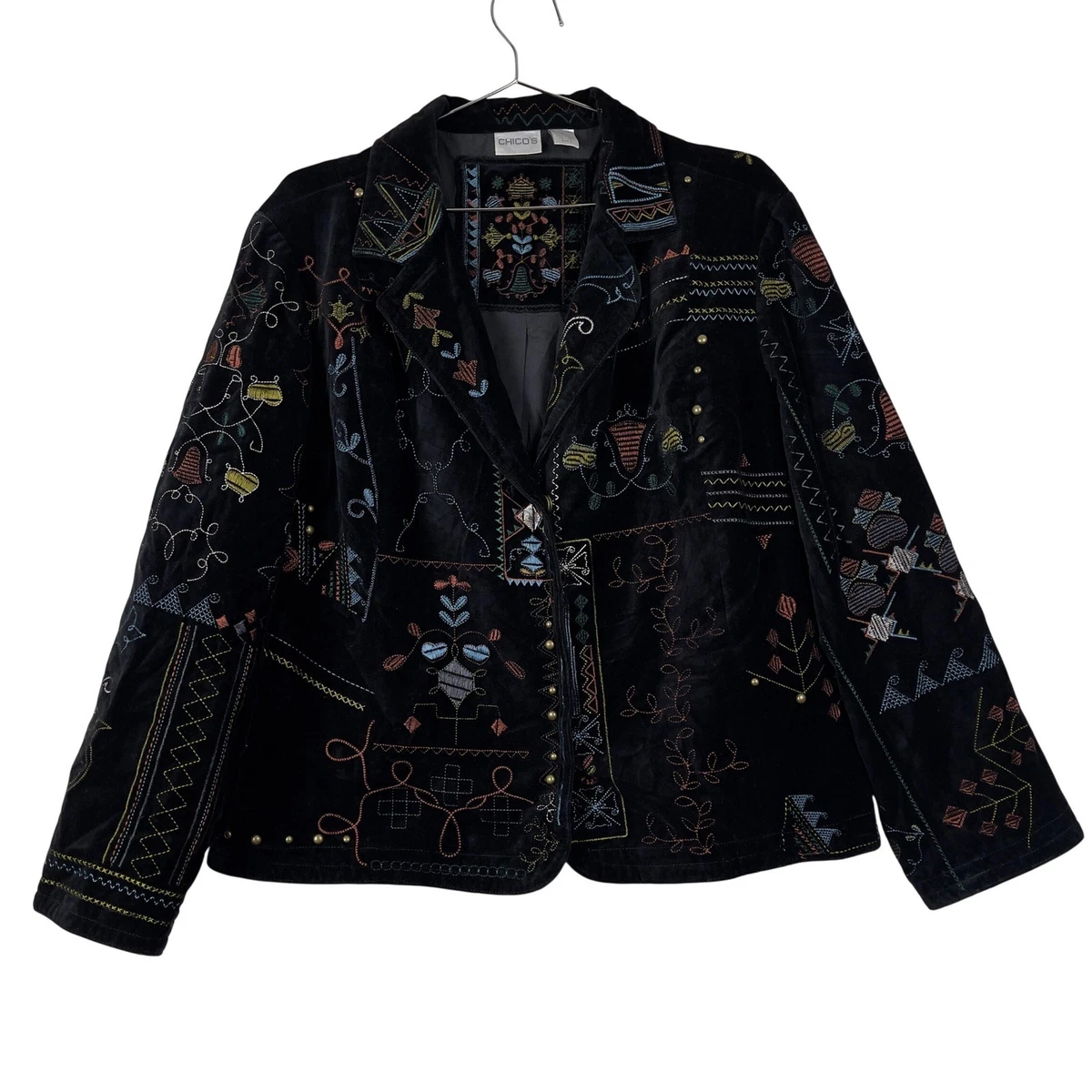 Veste Habillée Chico's Noir & Or - Shantung, Boutons, Embellissements - Taille 3 - Neuf Sans étiquette (NWOT)