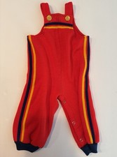 Vintage Red Toddler Romper Overalls 9-12 Month Unisex Colorblock Trim Snap Legs