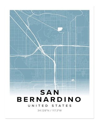 San Bernardino Map Poster Wall Art Print Modern City Design Home Decor