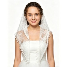 Women Lace Veil Mantilla Triangle Scarf Fringe Headscarves Mantilla Mass Veil