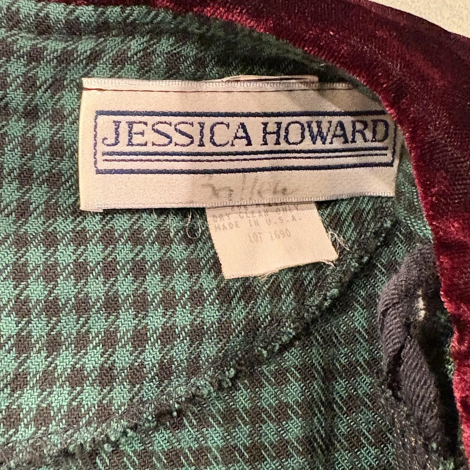 Vestido vintage Jessica Howard para mujer 16 verde pata de gallo terciopelo Peter Pan años 90 Foto 3 de 4