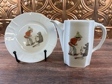 Antique TEDDY BEAR Miniature CHILD'S Porcelain Dish Plate for Teapot Tea Set