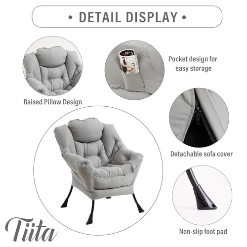 Lazy Chair with Ottoman, Modern Large Accent Lounge Peach Skin Light Grey - Picture 4 of 6