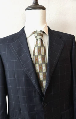 Corneliani Suit Jacket Coat Men's 40R Dark Navy Windowpane Wool & Cashmere Italy