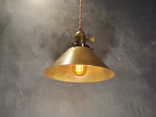 Vintage Industrial Hanging Light with Brass Cone Shade - Machine Age Minimalist 
