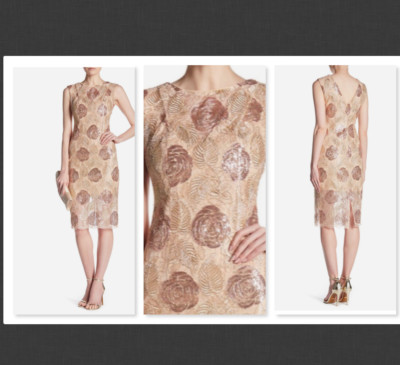 ALEXIA ADMORE DRESS, V-BACK EMBELLISHED SEQUINS METALLIC Gold NUDE MIDI   Size 6