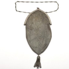 Antique Bliss German Silver Mesh Chatelaine Ladies Purse Handbag Blue Stones