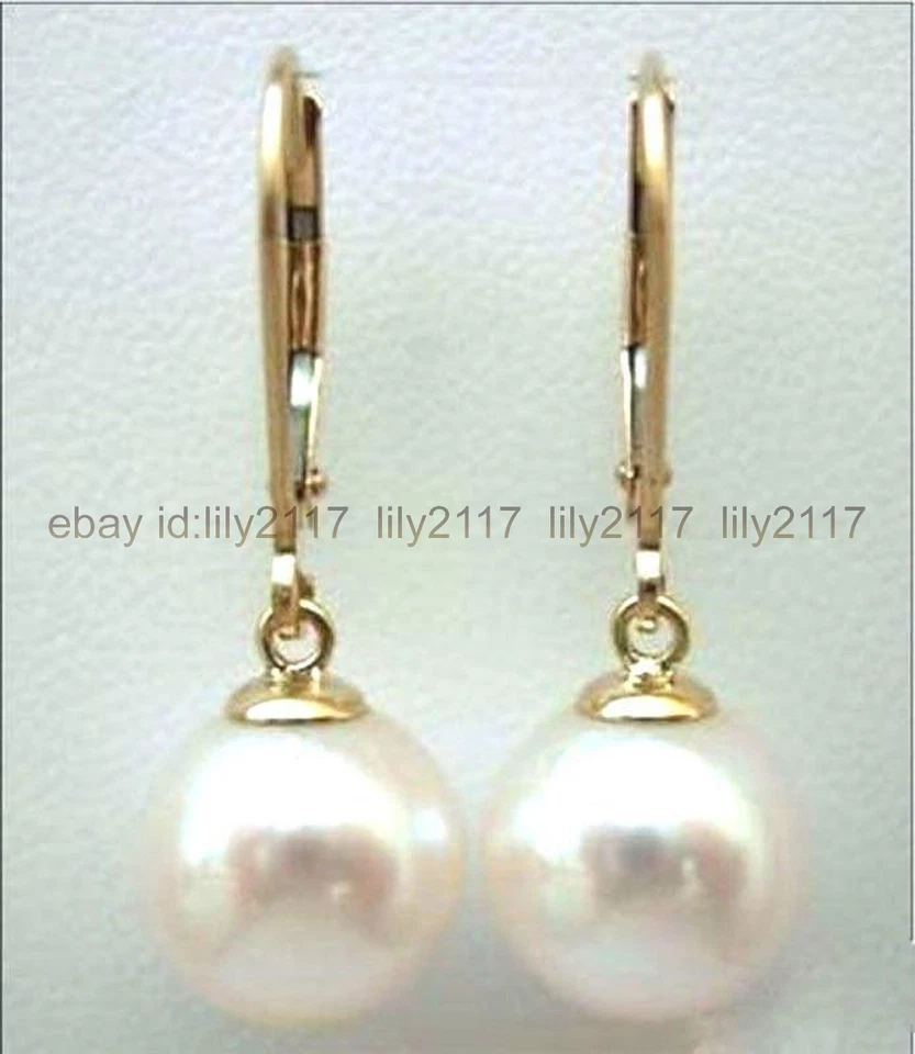 Hermosos Pendientes Colgantes AAA Natural Mar del Sur Redondos Perla Blanca Oro 14K Foto 3 de 4