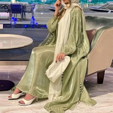 Open Kimono Cardigan Muslim Women Abaya Long Maxi Dress Set Dubai Kaftan Robe