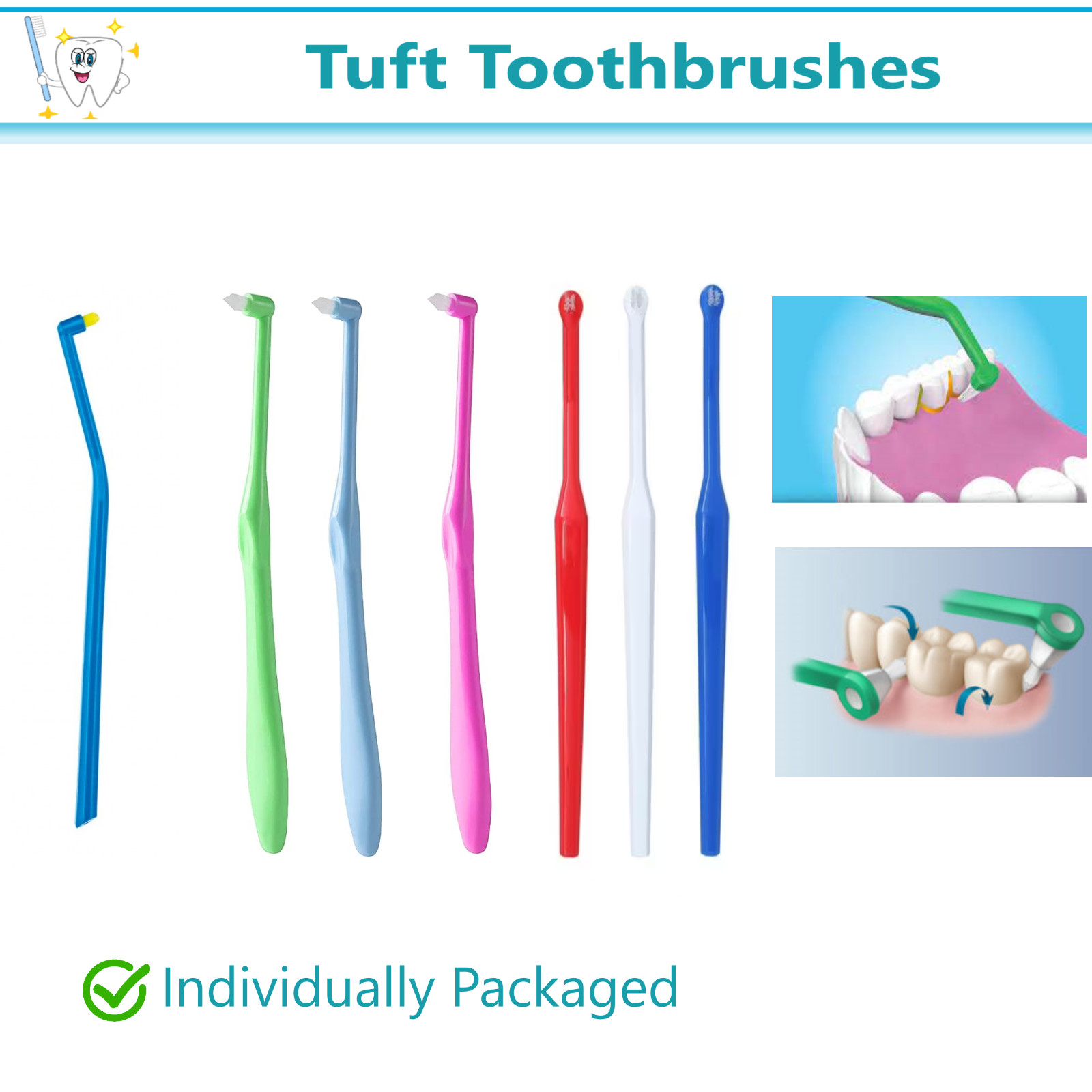 Dental End-Tufted Brush, Single Tuft, Compact Head, Gumline Cleaning Toothbrush