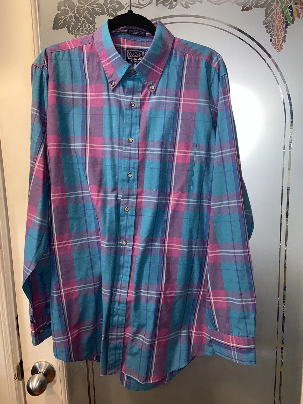 Boulevard Men’s Shirt Cotton Button Down Plaid Size LT NWOT
