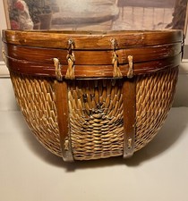 Panier à grains chinois triple anneaux en bambou tissé à la main 15"D