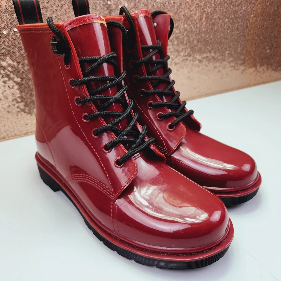 Michael Kors Women's Tavie Rain Lace-Up Boots Shoes Size 8M Dark Red Waterproof - Image 2 of 4