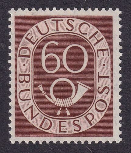 GERMANIA OCCIDENTALE 1951 Posthorn 60pf rosso-marrone SG 1057 MH/* (CV £190) - Foto 1 di 1
