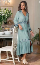 Soft Surroundings - S - NEW Luxurious Embroidered Lula Midi Dress - NWT$159